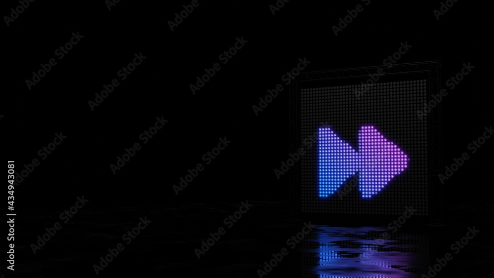 Poster 3d rendering of light shaped as symbol of forward on black background