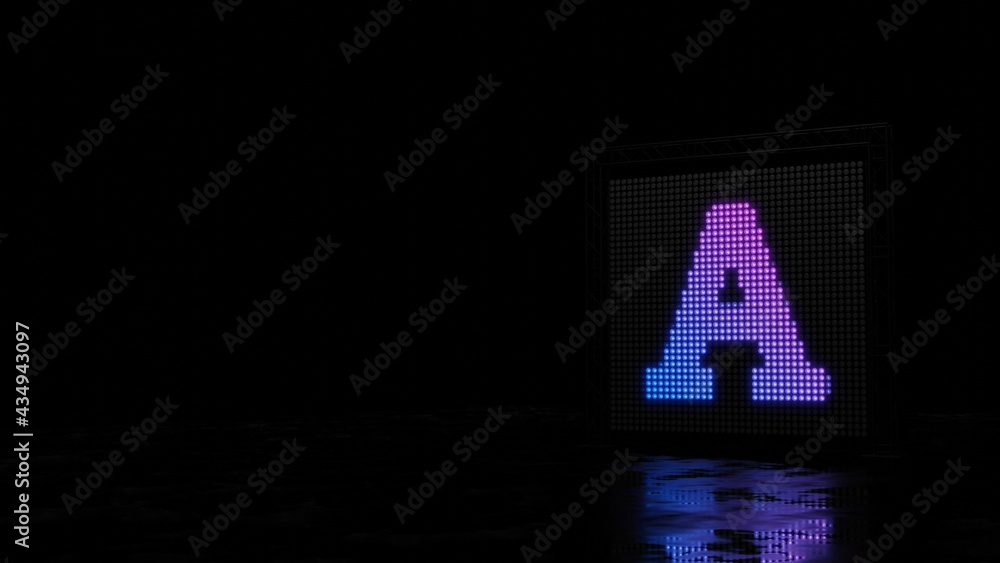 Poster 3d rendering of light shaped as symbol of font on black background