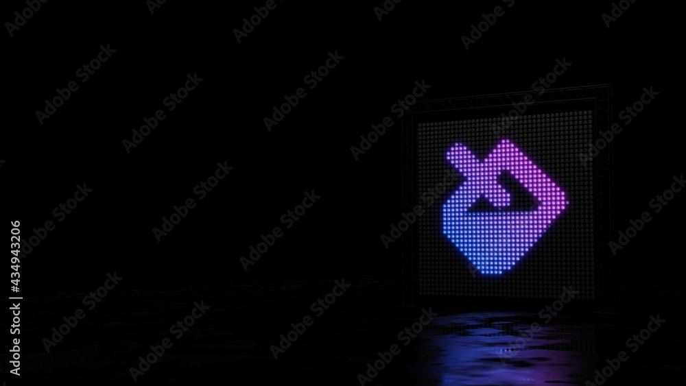 Poster 3d rendering of light shaped as symbol of fill on black background