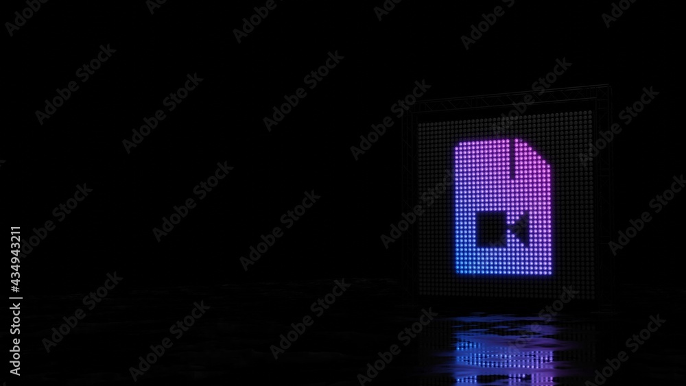 Poster 3d rendering of light shaped as symbol of file video on black background