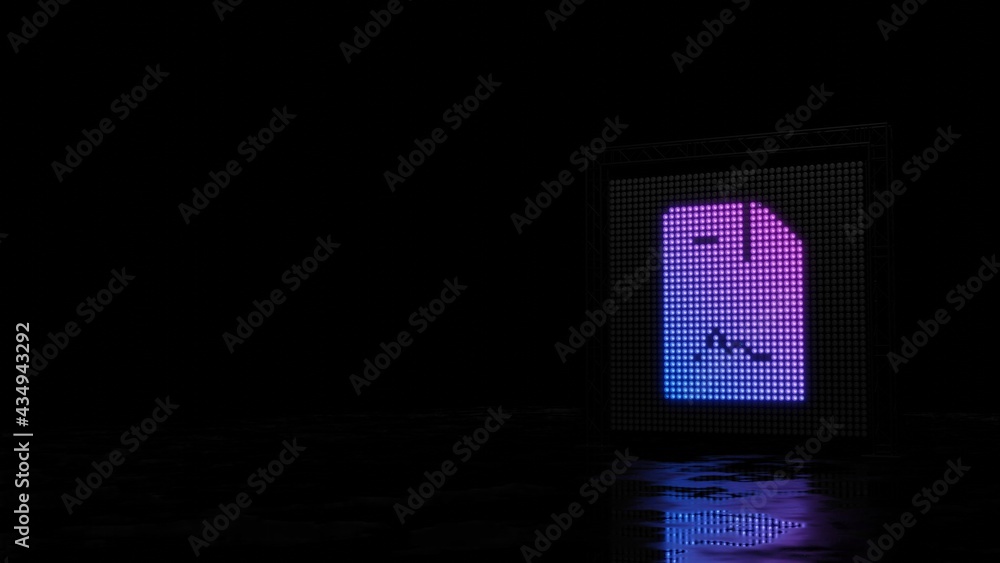 Poster 3d rendering of light shaped as symbol of file contract on black background