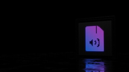 3d rendering of light shaped as symbol of file audio on black background