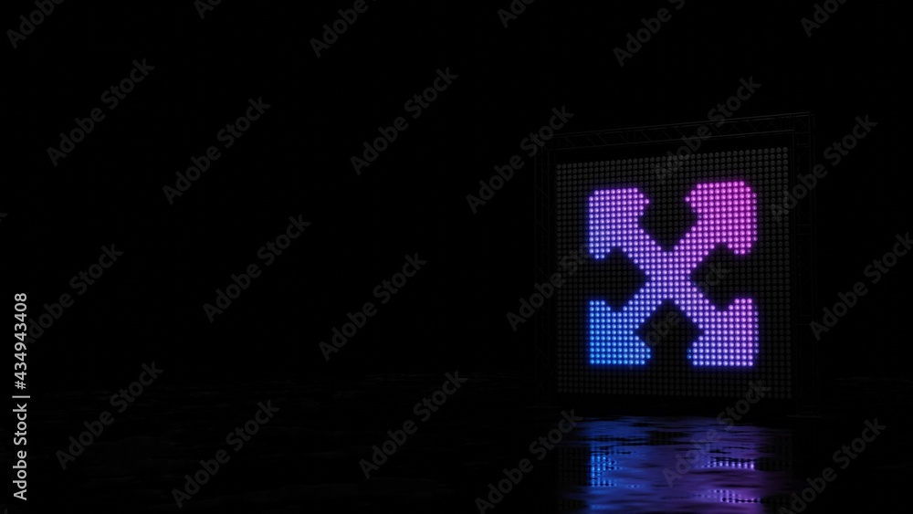 Poster 3d rendering of light shaped as symbol of expand arrows on black background