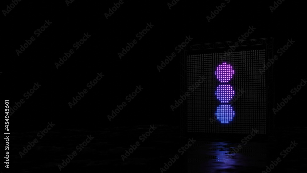 Poster 3d rendering of light shaped as symbol of ellipsis vertical on black background