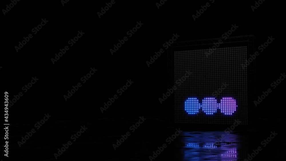 Poster 3d rendering of light shaped as symbol of ellipsis horizontal on black background