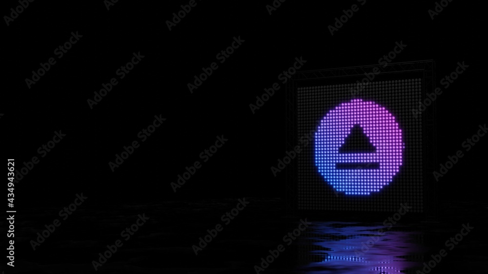 Poster 3d rendering of light shaped as symbol of eject on black background