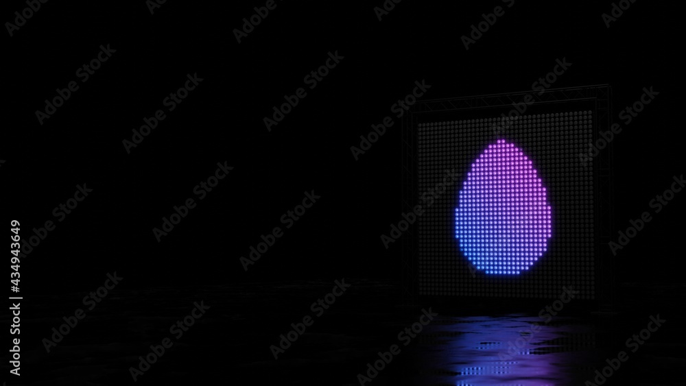 Poster 3d rendering of light shaped as symbol of egg on black background