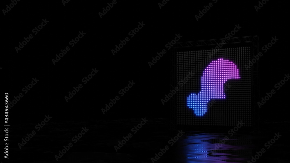 Poster 3d rendering of light shaped as symbol of drumstick bite on black background