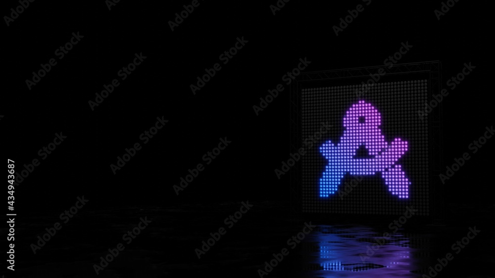 Poster 3d rendering of light shaped as symbol of drafting compass on black background