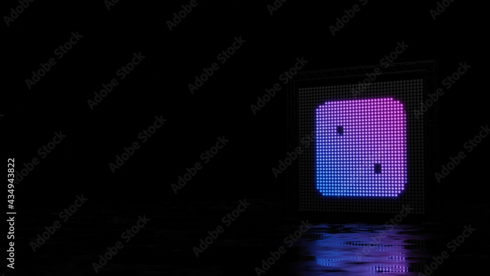 Poster 3d rendering of light shaped as symbol of dice two on black background