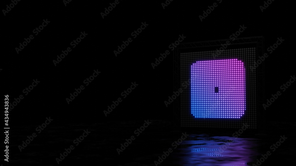 Poster 3d rendering of light shaped as symbol of dice one on black background