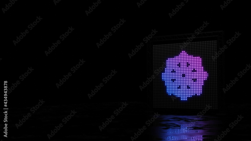 Poster 3d rendering of light shaped as symbol of dharmachakra on black background