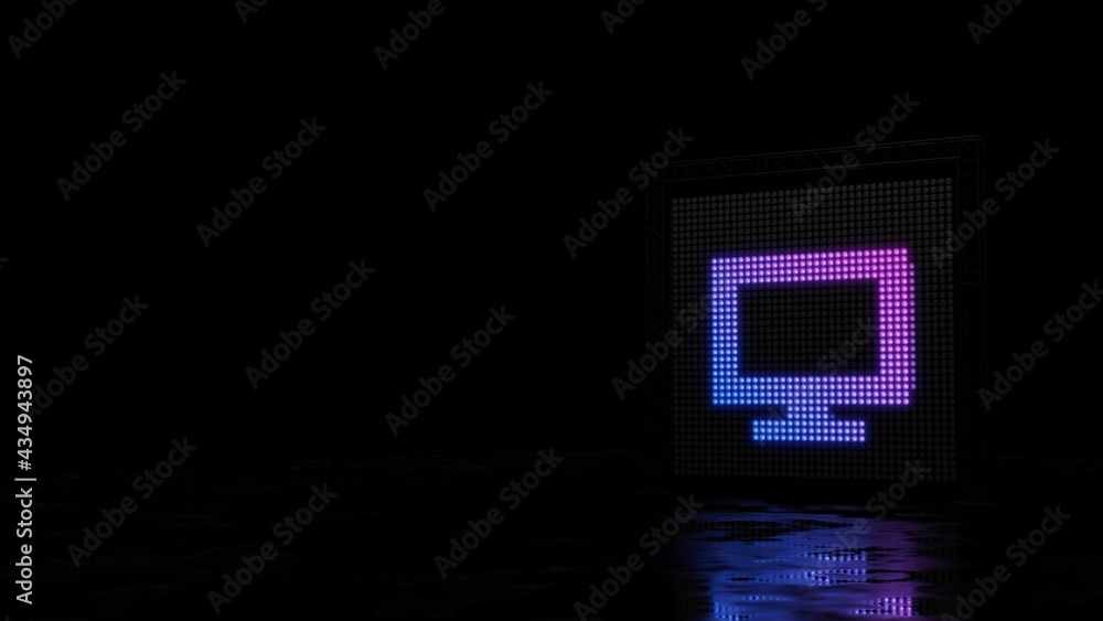 Poster 3d rendering of light shaped as symbol of desktop on black background