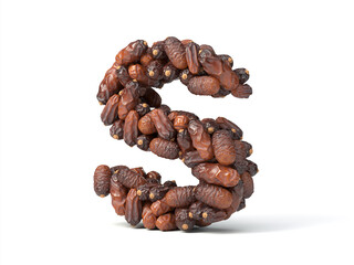 Letter S shaped date palm fruits, 3d illustration, suitable for fasting, ramadan, islam and iftar themes and typography usage.