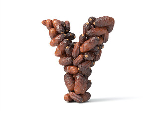 Letter Y shaped date palm fruits, 3d illustration, suitable for fasting, ramadan, islam and iftar themes and typography usage.