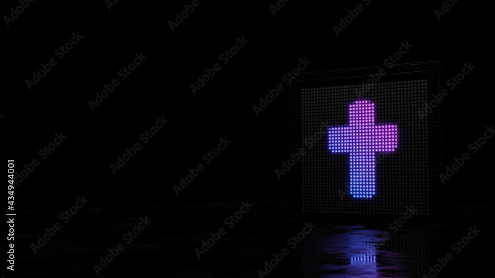Poster 3d rendering of light shaped as symbol of cross on black background