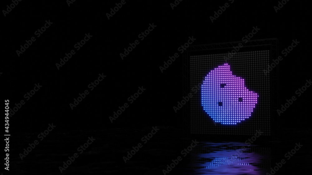 Poster 3d rendering of light shaped as symbol of cookie bite on black background