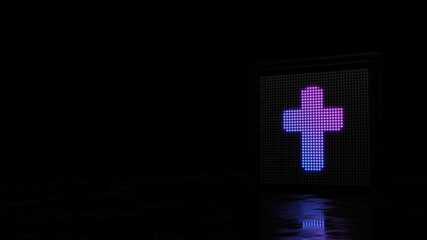3d rendering of light shaped as symbol of cross on black background