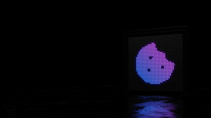 3d rendering of light shaped as symbol of cookie bite on black background