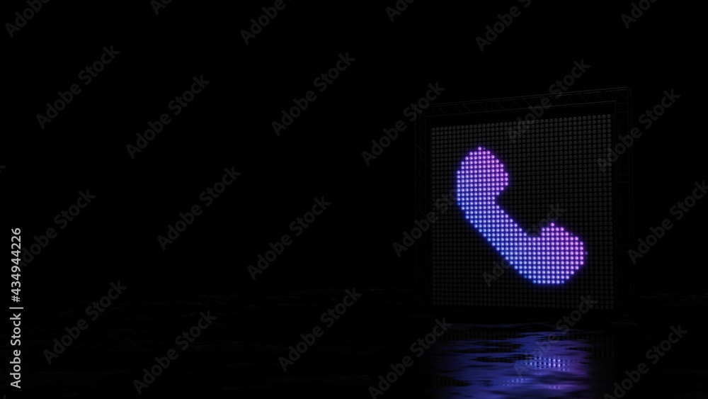 Poster 3d rendering of light shaped as symbol of communication phone on black background