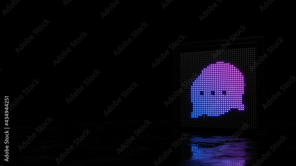Poster 3d rendering of light shaped as symbol of two rounded chat bubbles on black background