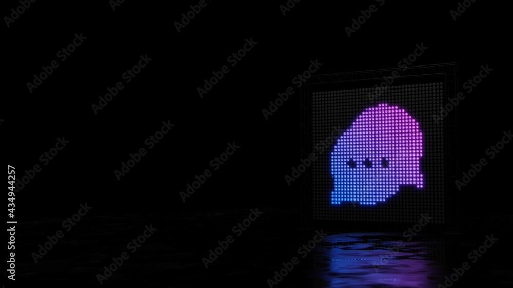 Poster 3d rendering of light shaped as symbol of two rounded chat bubbles on black background