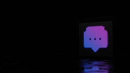 3d rendering of light shaped as symbol of two rounded chat bubbles on black background