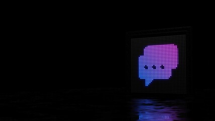 3d rendering of light shaped as symbol of two rounded chat bubbles on black background