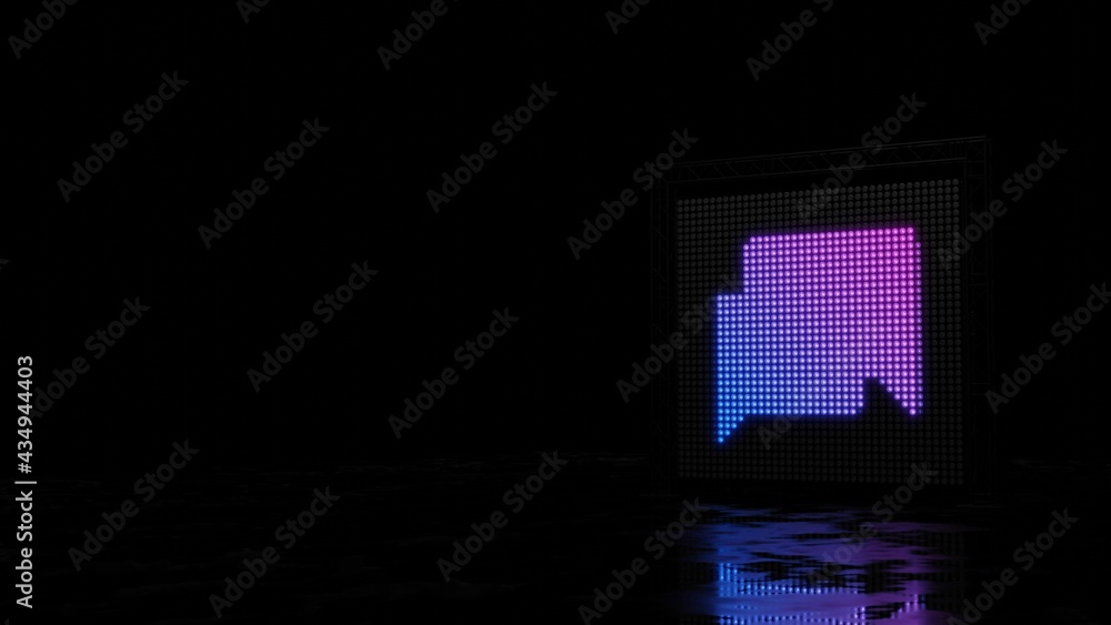 Poster 3d rendering of light shaped as symbol of rectangular chat bubbles on black background