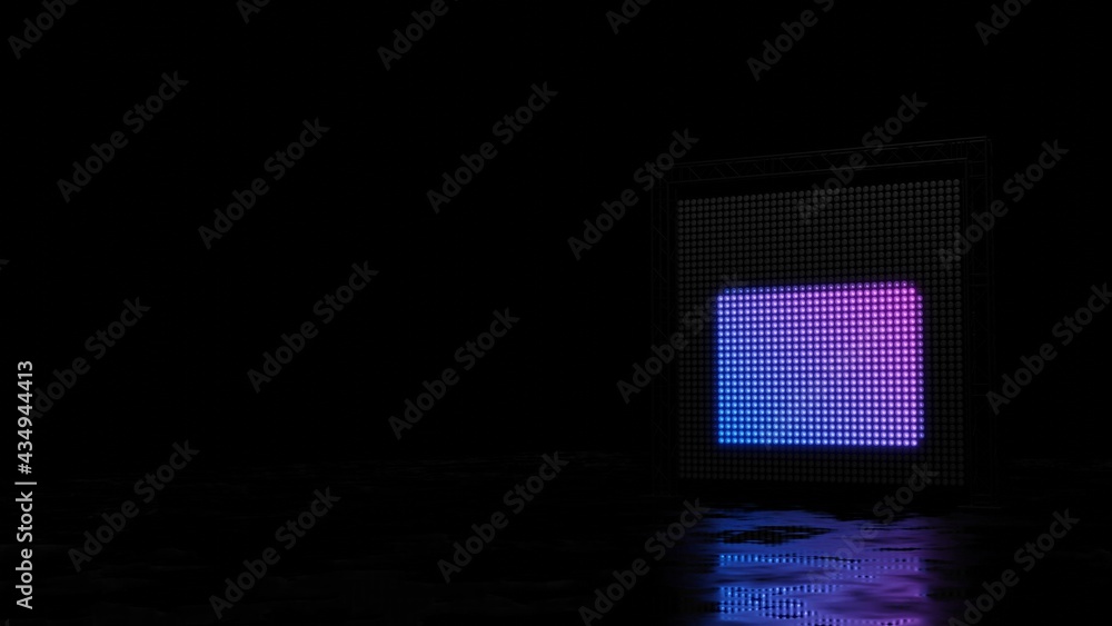 Poster 3d rendering of light shaped as symbol of paper close envelope on black background
