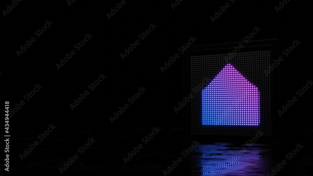 Poster 3d rendering of light shaped as symbol of paper open envelope on black background
