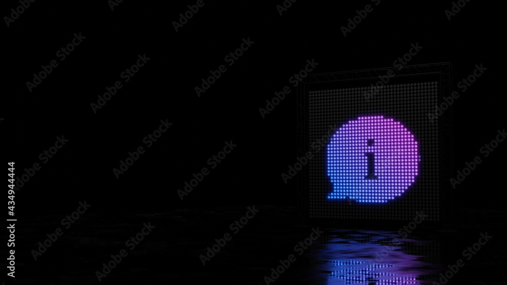 Poster 3d rendering of light shaped as symbol of rounded chat bubbles on black background