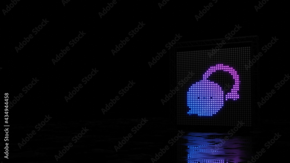 Poster 3d rendering of light shaped as symbol of rounded chat bubbles on black background