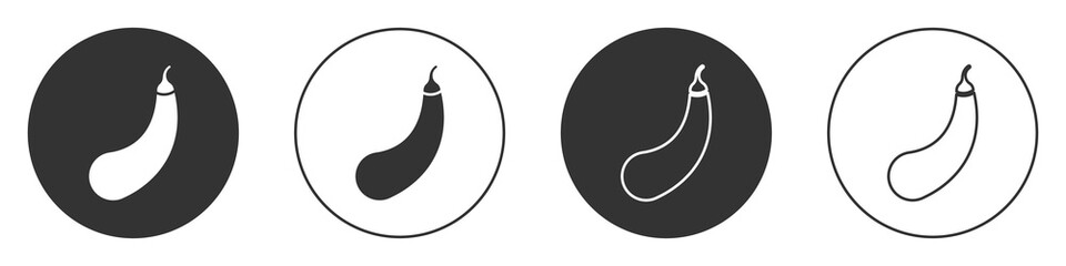 Black Eggplant icon isolated on white background. Circle button. Vector