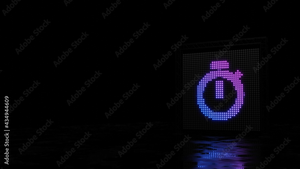Poster 3d rendering of light shaped as symbol of stopwatch on black background