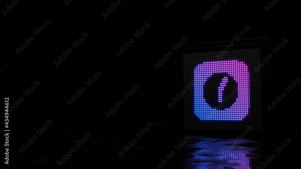 Poster 3d rendering of light shaped as symbol of alarm clock on black background