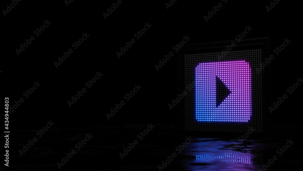 Poster 3d rendering of light shaped as symbol of caret square right on black background