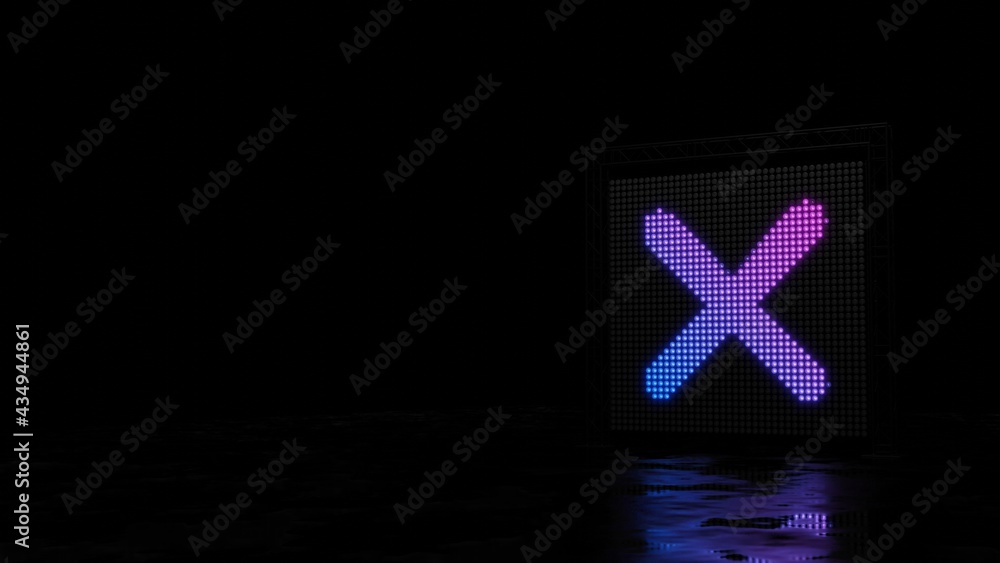 Poster 3d rendering of light shaped as symbol of cancel on black background