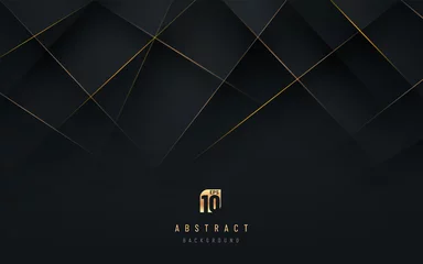 Fotobehang Abstract luxury geometric overlay black and gold background with copy space. Golden light line decoration. Dark elegant banner design. Vector illustration © JE48