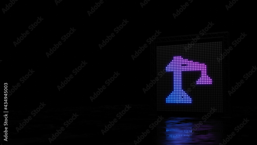 Poster 3d rendering of light shaped as symbol of building crane on black background