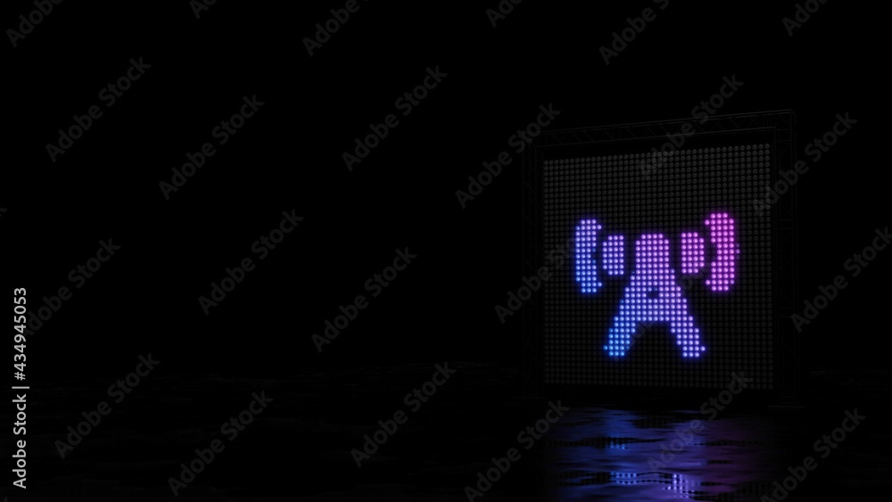 Poster 3d rendering of light shaped as symbol of broadcast tower on black background