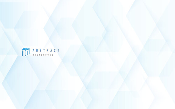 Abstract technology light blue color banner. Modern light blue geometric hexagon shape overlapping layer on white background with copy space. Futuristic pattern design. Vector illustration.