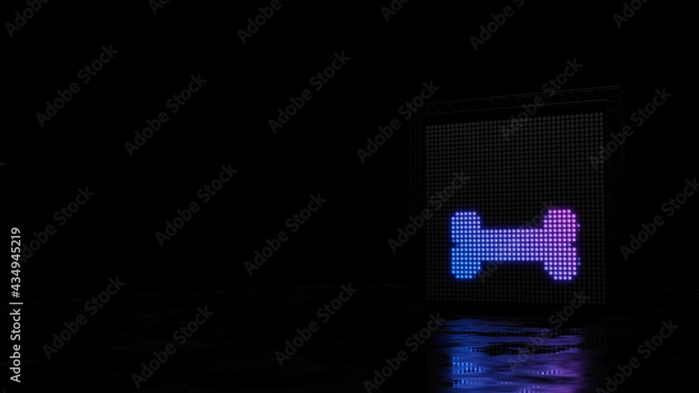 Poster 3d rendering of light shaped as symbol of bone on black background