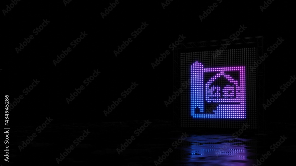 Poster 3d rendering of light shaped as symbol of blueprint on black background