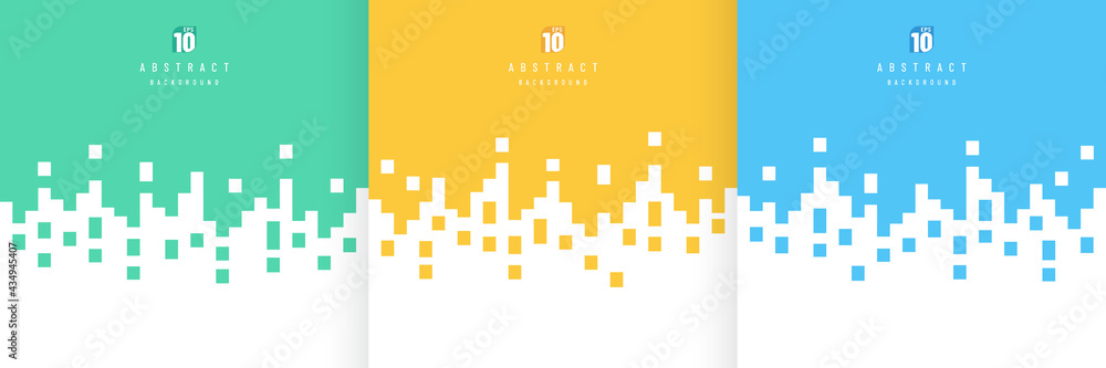 Wall mural set of simple flat yellow, light blue and green color design. abstract pastel color vertical stripes