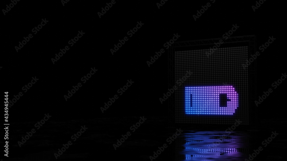 Poster 3d rendering of light shaped as horizontal symbol of battery three quarters on black background