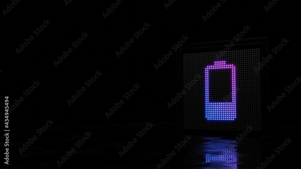 Poster 3d rendering of light shaped as vertical symbol of one third charged battery on black background