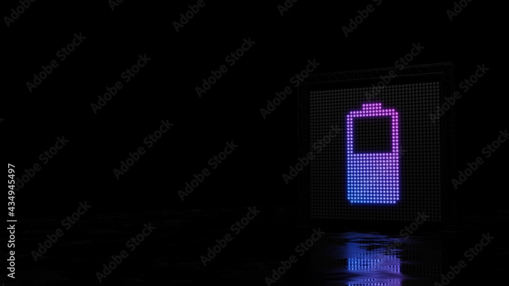 Poster 3d rendering of light shaped as vertical symbol of half charged battery on black background