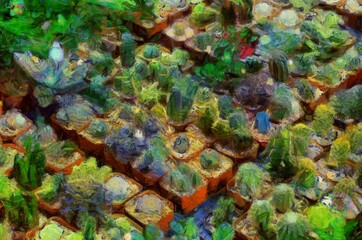Small cactus in a small pot Illustrations creates an impressionist style of painting.