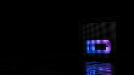 3d rendering of light shaped as horizontal symbol of battery quarter on black background